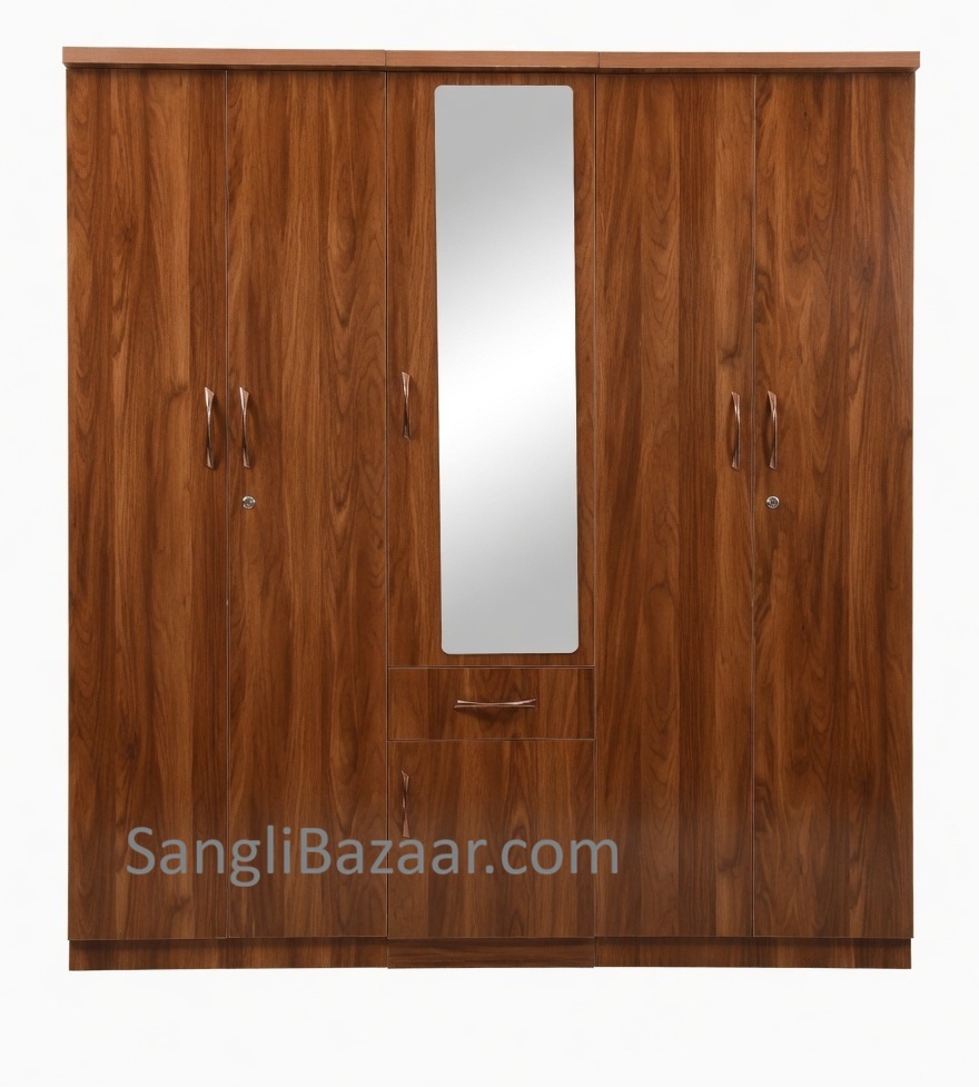 Brown Wooden Wardrobe with Mirror